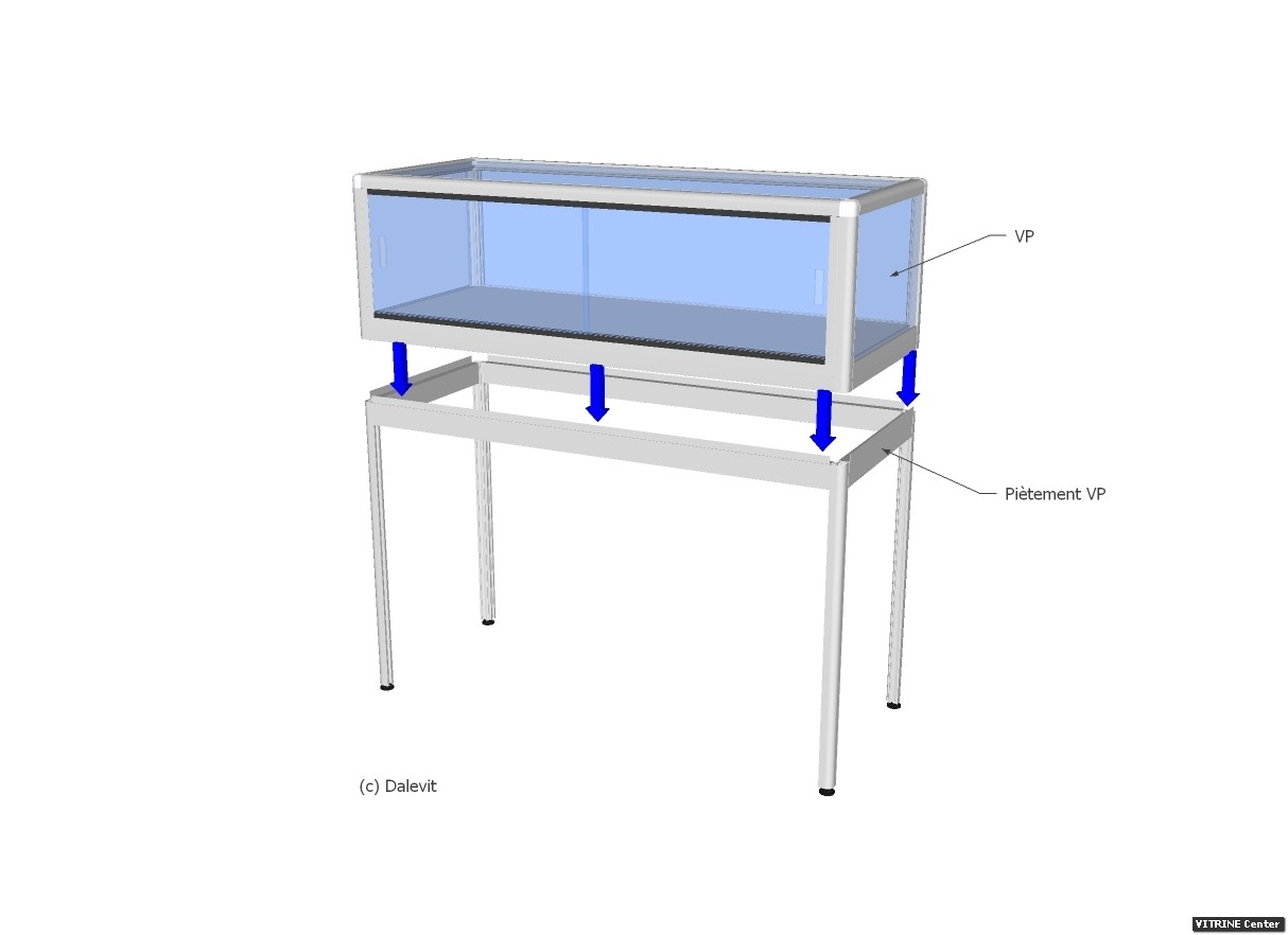 Schéma 3D vitrine table modulable