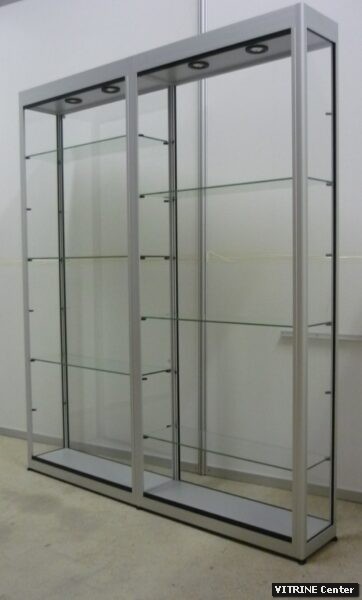 double vitrine aluminium avec eclairage et pied réglable