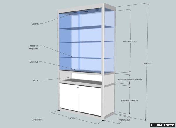 Vitrine haute meuble avec rangement caisse centrale