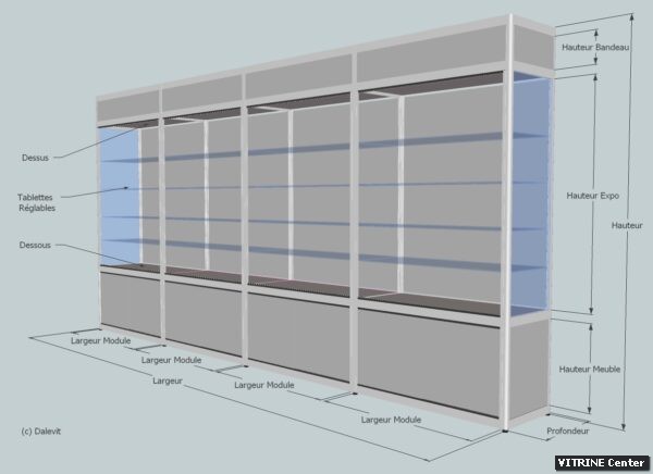 Vitrine haute 4 modules