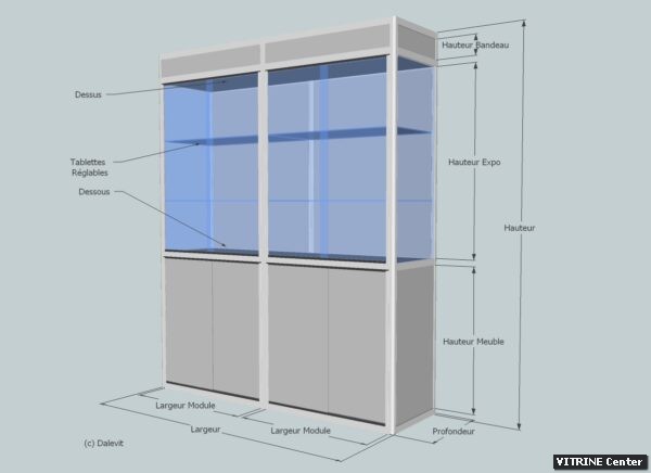 Vitrine haute 2 modules