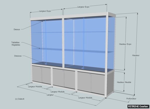 Vitrie haute 2 modules identiques avec meuble de rangement