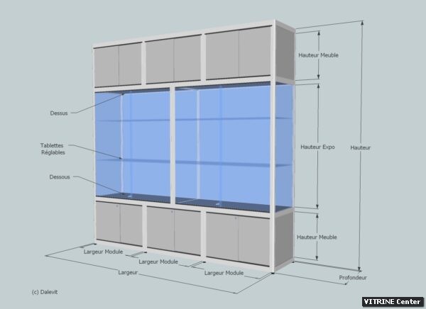 Vitrine haute 2 modules identiques avec meuble haut et bas