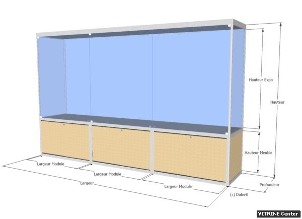 Vitrine haute equiper de 3 parties meubles et grande partie expo