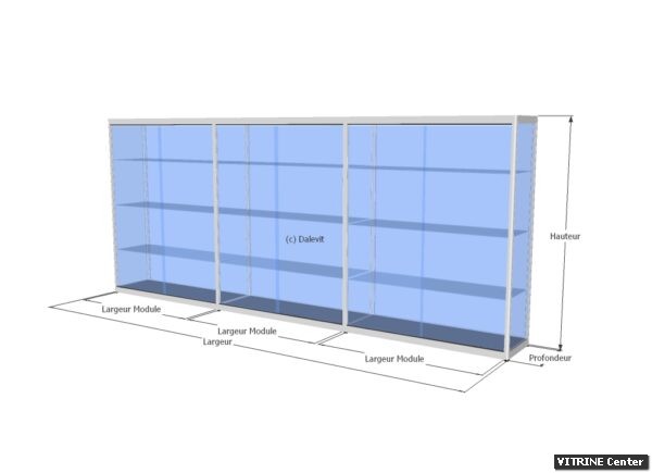 Vitrine 3 modules en aluminium et verre