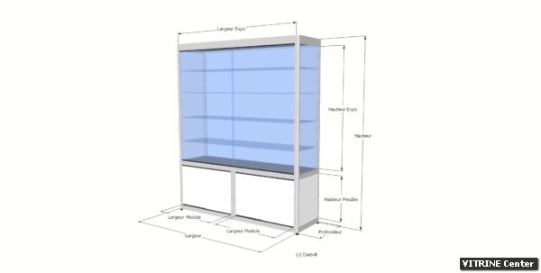 Vitrine haute equipée d'une double partie meuble