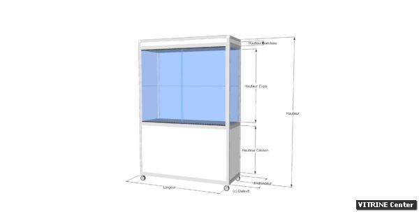 Vitrine haute sur roulette