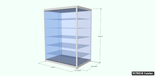 Vitrine haute 5 tablettes réglables verre