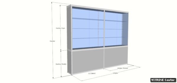 Vitrine haute 2 modules en aluminium verre et mélaminé