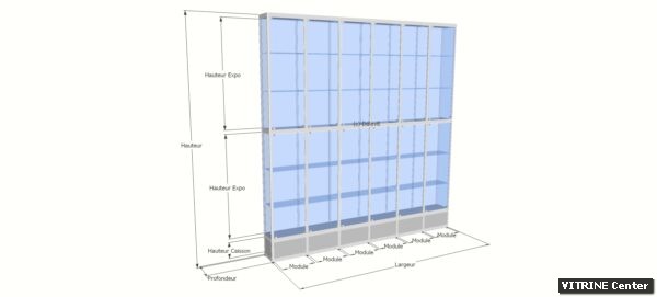 Vitrine haute composer de 6 modules et 2 partie expo par module