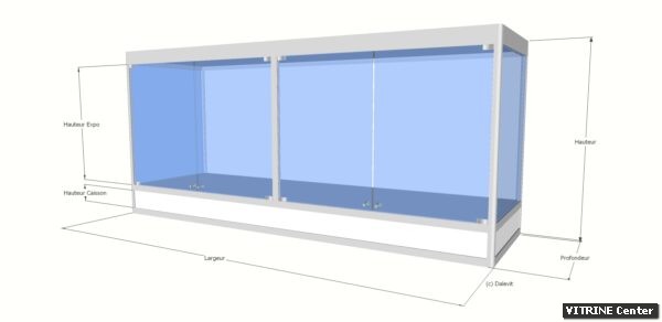 Vitrine a poser, cdouble porte battante caison mélaminé en bas