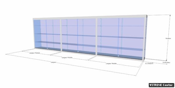 Vitrine haute composer de 3 modules avec portes coulissantes verre +serrure