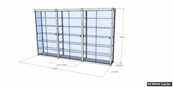 Vitrine haute composer de 3 modules identiques