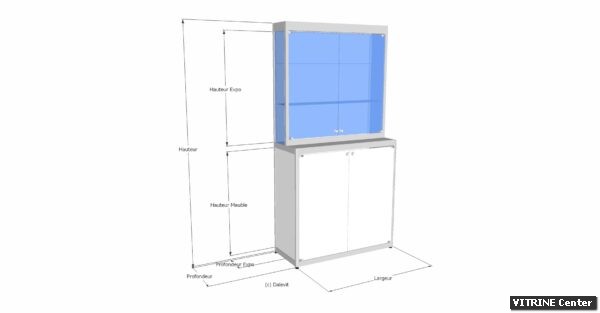 Vitrine haute equiper d'une partie expo moins profonde que la partie meuble