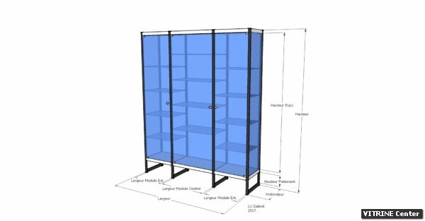 Vitrine haute composé de 3 modules avec pieds surélevés