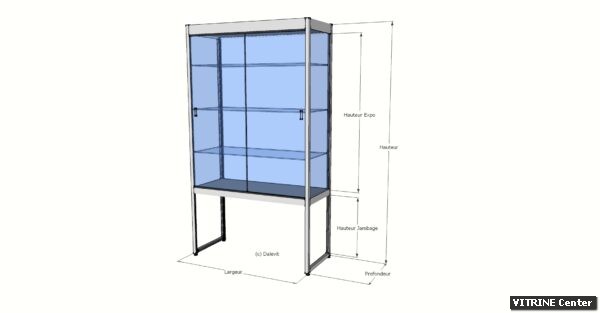 Vitrine haute equipé de 3 tablettes réglable verre et portes coulissantes verre