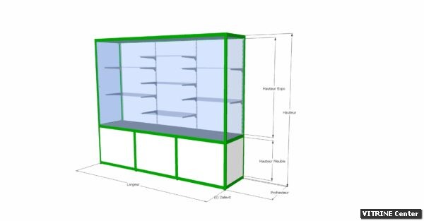 Vitrine haute composer de partie meuble divisé en 3 et d'une grande partie expo