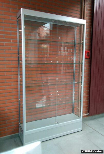 Vitrine haute en aluminium et verre avec caisson en mélaminé