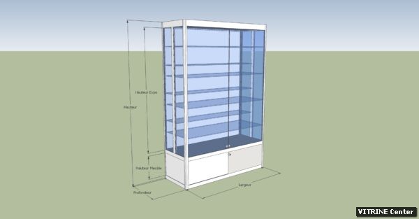 Vitrine haute equipé de demi-tablettes verre et d'une partie meuble avec serrure