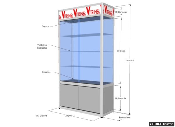 Vitrine haute meuble avec bandeau en haut