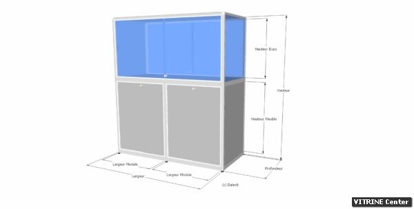 Vitrine basse composée d'une partie expo et d'une partie meuble