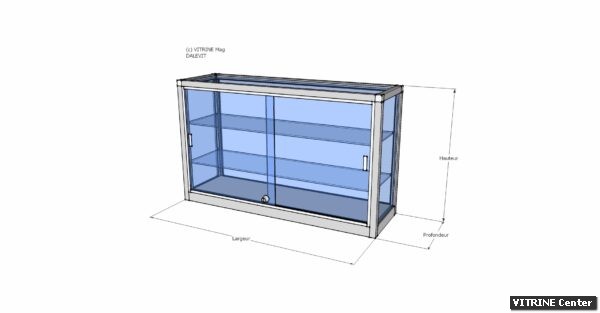 Vitrine basse équipé de 2 tablettes verre réglables