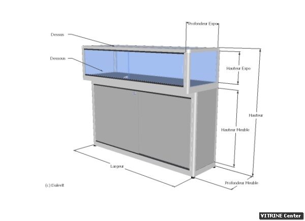 Vitrine comptoir avec rangement meuble et partie expo