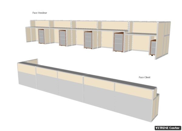 Vitrine comproir composé de 2 modules avec meuble rangement