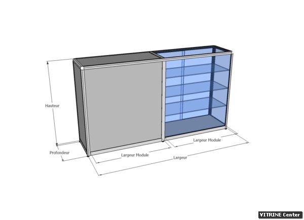 Vitrine compoir composé de 2 modules en verre et mélaminé