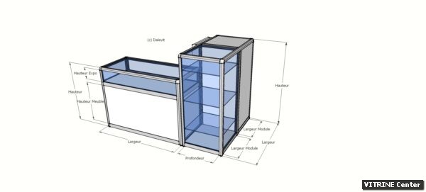 vitrine comptoir en aluminium et en verre