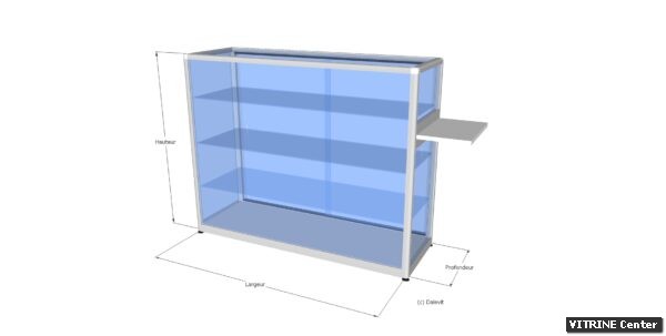 Vitrine comptoir avec tablette PMR de cotés