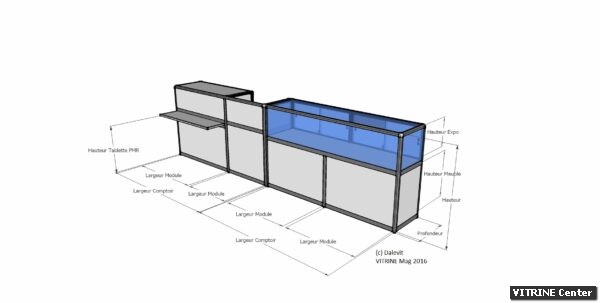 Vitrine comptoir avec tablette PMR et porte coulissantes verre