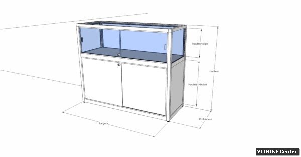 Vitrine comptoir composé d' un meuble de rangement et d'une partie expo