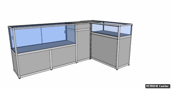 Vitrine comptoir meuble en aluminium, verre et mélaminé