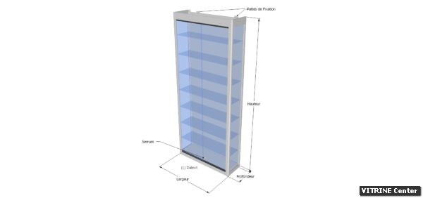 Vitrine murale équipé de 7 tablettes réglables verre + serrure et 2 patte de fixation sur le dessus