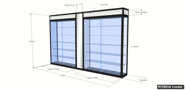 Vitrine murale double module équipé de bandeau rétroéclairé