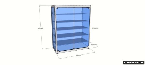 Vitrine murale équipé de doubles porte battantes + serrure et de 5 tablettes réglables verre