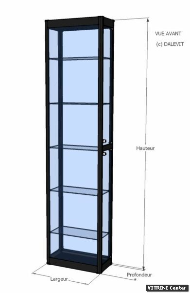 Vitrine murale équipé de 5 tablettes réglables verre et de portes battantes de cotés + serrure