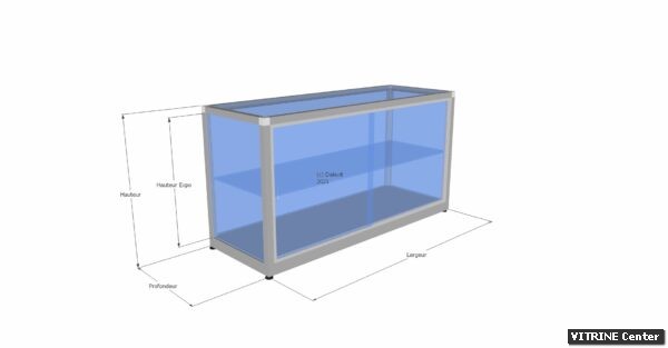 Vitrine basse avec tablettes réglables verre et portes coulissantes