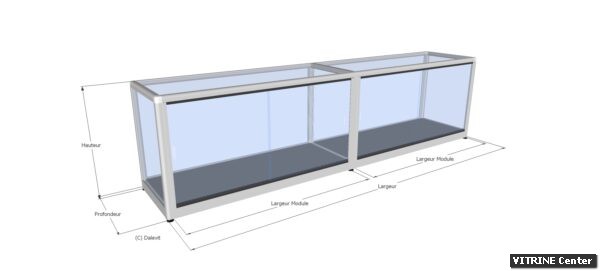 Vitrine plate en 2 modules identiques avec verin reglable