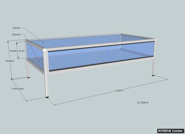 Vitrine table partie expo en verre et pour coulissante