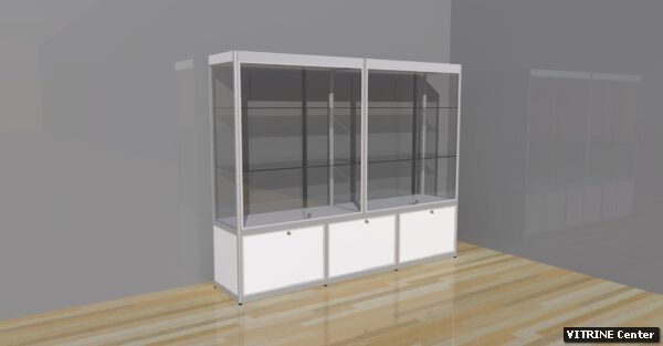 vitrine meuble avec 2 parties expos et 3 parties meubles